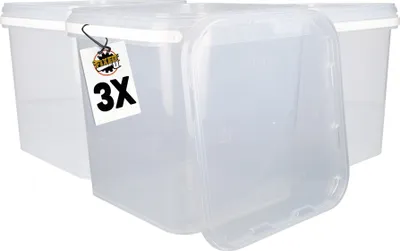 Produktbild von Eimer mit Deckel 5,4l Transparent Eckig | Kunststoff Eimer Lebensmittelecht, luftdicht und stabil | Leer Eimer mit Griff und Deckel für Lebensmittel Chemie, 3 Stück