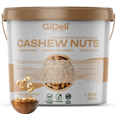 Produktbild von Cashewkerne 10kg Ganze Kerne Ungesalzen Naturbelassen Vegan Proteinreich GiDeli