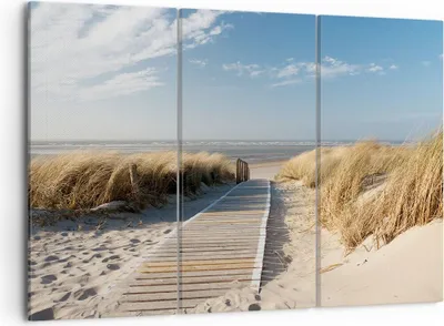 Produktbild von Bild auf Leinwand - Leinwandbild - Strand Meer Fußgängerbrücke Ufer - 105x70cm - Wand Bild - Wanddeko - Leinwanddruck - Bilder - Kunstdruck - Leinwand bilder - Wandkunst - CE105x70-2657