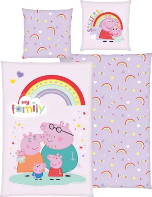 Produktbild von Herding Kinder-Wendebettwäsche Peppa Pig" rosa-bunt 1x 135x200 cm + 1x 80x80 cm"