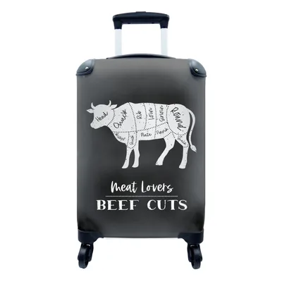 Produktbild von MuchoWow® Koffer Handgepäck Trolley Rollkoffer Kleine Reisekoffer mit 4 Rollen - Küche - Kuh - Fleischer - Fleisch - Cabin Size < 55x40x23 cm & 55x40x20 cm - Fotokoffer - Kabinenkoffer - Boardgepäck - Reise-Box - Reisekoffer - Reisegepäck - Koffer mit Bild - Trolley für Kinder