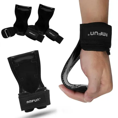 Produktbild von Zughilfen Krafttraining Lederoptik mit Neopren Klettverschluss Schwarz L