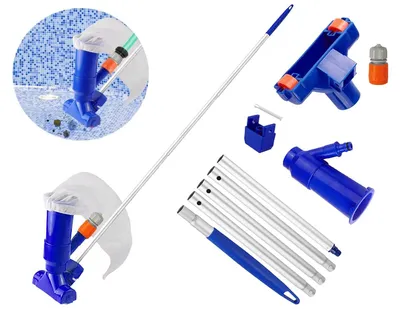 Obrázek produktu pro Ruční vysavač do bazénu - Vysavač na dno bazénu - Sada pro čištění bazénu - Teleskopická tyč (150 cm) - Plast - Obsahuje filtrační sáček - Vysavač do bazénu