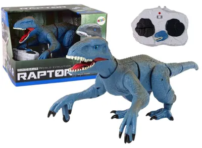 Zdjęcie produktu dla Zdalnie Sterowany Dinozaur Velociraptor Dźwięk Odgłosy Ryczenia Niebieski