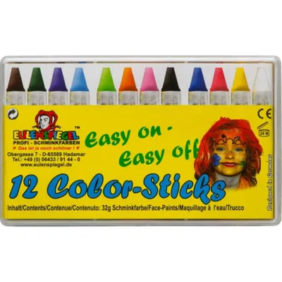 Obrázok produktu pre EULENSPIEGEL™ 626122 12 EULENSPIEGEL™ Color-Sticks Kinderschmink-Set farbsortiert