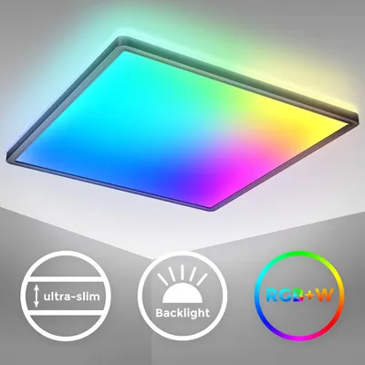 Immagine prodotto di B.K.Licht I Lampada da soffitto LED RGB I Pannello LED ultra piatto I cambio colore I Lampada da soffitto RGBW dimmerabile I illuminazione indiretta I telecomando I Nero