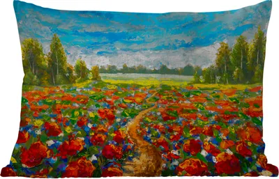 Produktbild von MuchoWow® Outdoor Kissen - Malerei - Ölfarbe - Blumen - Natur - 50x30 cm - Wetterfest - Lounge Kissen - Sofa kissen - Wohnzimmer Dekoration