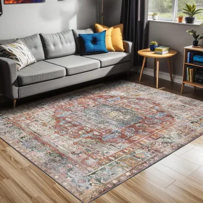 Produktbild von Tolas Bedruckter Teppich Chenille-Druck Maschinell Hergestellt 200x300 cm, Waschbarer Teppich Wohnzimmer, Vintage Teppich Schlafzimmer
