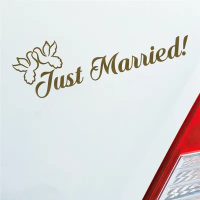 Produktbild von Auto Aufkleber Just Married! Tauben Vögel Liebe Hochzeit Heiraten 19x6 cm Gold Sticker Heckscheibenaufkleber
