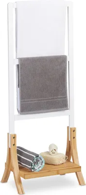 Produktbild von Relaxdays Handtuchhalter stehend mit 3 Handtuchstangen, Ablage, Badezimmer Handtuchhalterung HBT:104x41x28,5 cm, weiß