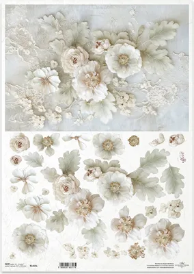 Produktbild von Reispapier Decoupage Bastelpapier für Decoupage A3 R1455L Blätter und Blumen 3D