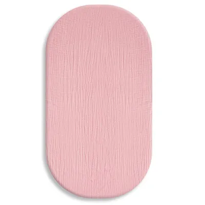 Produktbild von DOLCE SONNO Musselin Spannbettlaken 75x35 cm – 100% Baumwolle – für Moseskorb, Beistellbett & Wiege – Ovale Babybettwäsche mit Gummizug