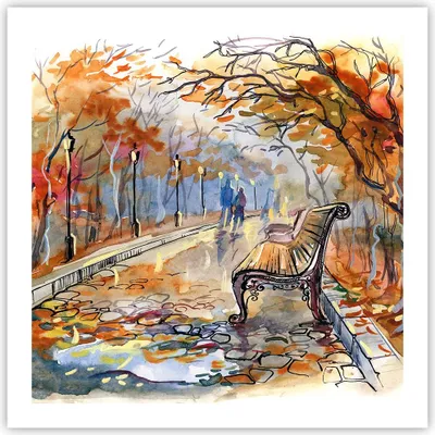 Produktbild von Poster - Poster ohne Rahmen - Path Bench Herbst Frau - 60x60 cm - Wand Bild - Wanddeko - Wandbilder - Kunstposter - Wandposter - Bilder - Kunstdruck - Wanddekoration - Wandbild - P2XAC60x60-3000