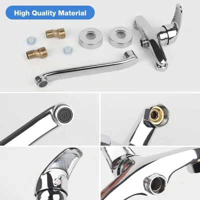 Obrázek produktu pro Kuchyňská baterie, nástěnná montáž, otočná o 360°, výtok 250 mm, nerezová ocel, jednopáková kuchyňská baterie