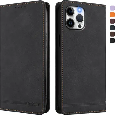 Produktbild von Hülle für iPhone 12 Pro Max, Retro Kunstleder Ständer Klapphülle mit Kartenfächer und Magnetische Schwarz