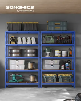 Produktbild von SONGMICS Schwerlastregal, 2er Set, Kellerregal, Lagerregal, 200 x 120 x 60 cm, Steckregal, jeweils bis 875 kg belastbar und 5 verstellbare Ablagen, verstärktes Stahlgestell, blau GLR060Q02