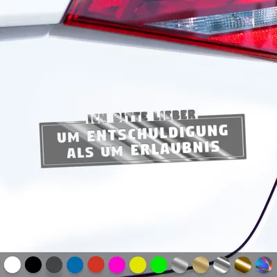 Produktbild von PantherPixel Erlaubnis Aufkleber Verzeihung Entschuldigung Sticker Auto Geschenkidee Farbe Chrom-Silber