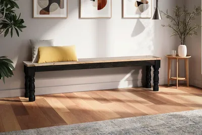 Produktbild von Esszimmerbank 180cm 'Mumbai' Mango natur & schwarz