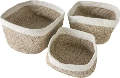 Immagine prodotto di Intirilife Set di 3 pezzi cesto portaoggetti in cotone bianco - Beige - 22,5 x 16 x 11,5 / 27 x 20 x 13,5 / 33,5 x 22,5 x 14 cm - Cesto organizzatore per bagno soggiorno camera da letto decorativo