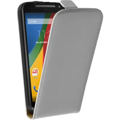 Produktbild von PhoneNatic Kunst-Lederhülle kompatibel mit Motorola Moto G 2014 2. Generation - Flip-Case weiß + 2 Schutzfolien