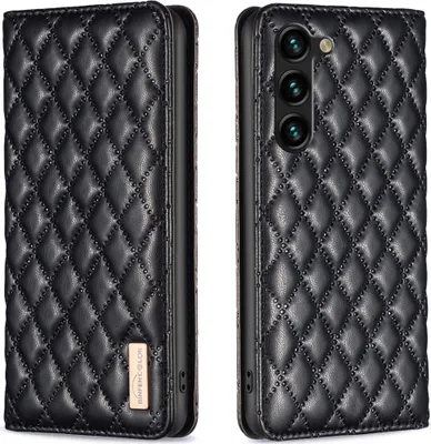 Immagine prodotto di Custodia in pelle per Samsung Galaxy S23+, elegante custodia in pelle flip con slot per schede e supporto nero