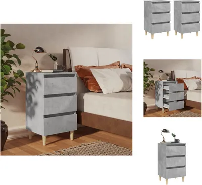 Produktbild von vidaXL Nachttische mit Massivholz-Beinen 2 Stk. Betongrau 40x35x69 cm -  Nachttische