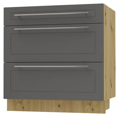 Produktbild von Schubladenunterschrank KVANTUM Teilauszug 80cm Korpus- & Frontfarbe wählbar (Q-D3M/80),graphit matt,eiche artisan