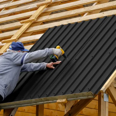 Produktbild von XINZI 12x Wellplatten Trapezblech Verzinkter Stahl Dachblech, Dachplatten 0,25mm, inkl. 120 Schrauben & handschuhe, Metallblech für Garage Gartenhaus, Schwarz