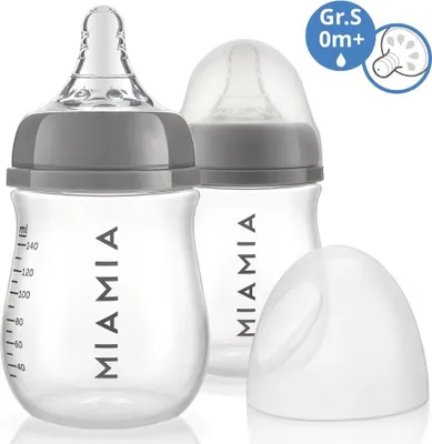 Produktbild von MiaMia PP-Flasche 2er Pack 140 ml + Silikon-Trinksauger