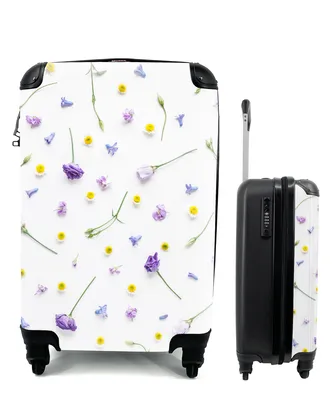 Produktbild von MuchoWow® Koffer Handgepäck Trolley Rollkoffer Kleine Reisekoffer mit 4 Rollen - Blumen - Lila - Gelb - Cabin Size < 55x40x23 cm & 55x40x20 cm - Fotokoffer - Kabinenkoffer - Boardgepäck - Reise-Box - Reisekoffer - Reisegepäck - Koffer mit Bild - Trolley für Kinder