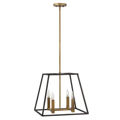 Image de Lustre Fulton bronze et laiton 4xE14x60W, métal, dimensions : 139,7 x 45,7 x 45,7 cm, IP20, Hinkley