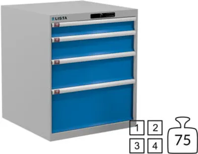 Produktbild von Lista Schubladenschrank - 79.383.514 - 850x717x725 mm (HxBxT) - 4 Schubladen - 75 kg - Code Lock - RAL 7035/RAL 5012