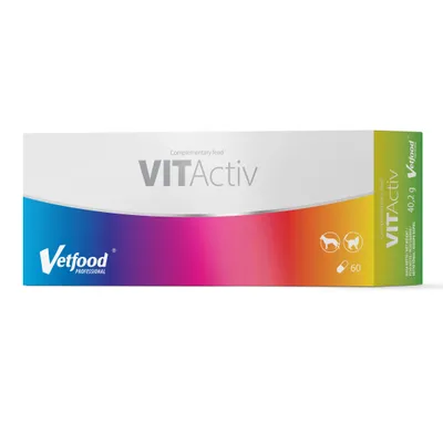 Imagen del producto de Vetfood VITActiv, 60 cápsulas: Complejo de vitaminas y minerales para perros y gatos, con omega-3, beta-glucano y ácido alfa lipoico