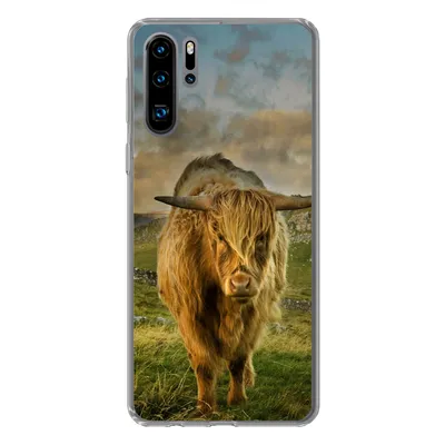 Produktbild von MuchoWow® Handyhülle Schutzhülle Hülle für Huawei P30 Pro Schottischer Highlander - Gras - Berg Silikon Softcase Handy Hülle - Schutzdeckel