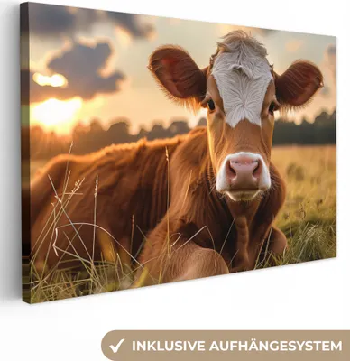 Zdjęcie produktu dla MuchoWow® - Obraz na płótnie - krowa - zwierzę - łąka - trawa - zwierzęta - natura, fototapeta, dekoracja ścienna obrazy salon, 60x40cm