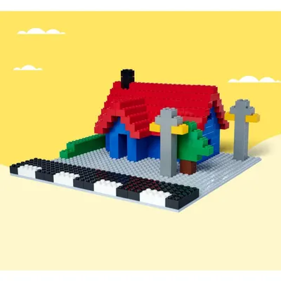 Produktbild von Simba Blox, 4 Bauplatten, je 25x25cm, gelb, grau, grün, blau, hohe Qualität, beidseitig bespielbar, vollkompatibel mit vielen anderen Herstellern