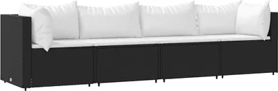 Produktbild von vidaXL 4-tlg. Garten-Lounge-Set mit Kissen Schwarz Poly Rattan