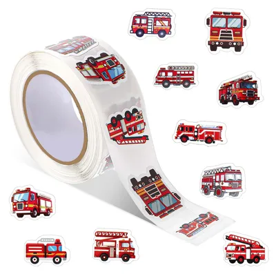 Feuerwehrauto-Stickerrolle, 500 Stück, selbstklebend, 2,5 cm