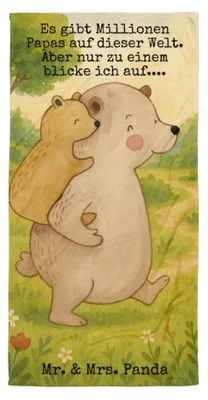 Produktbild von Mr. & Mrs. Panda Handtuch Papa Bär Design - Weiß - Geschenk, Vatertag, Duschtuch, Großes, Badelaken, Badehandtuch, Strandtuch, Geburtstag, Muttertag