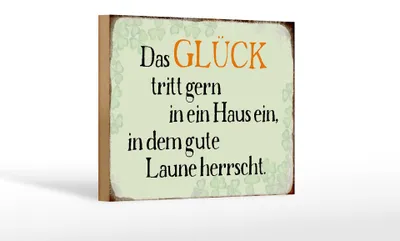 Produktbild von Holzschild Spruch 18x12cm Glück tritt gern ein gute Laune