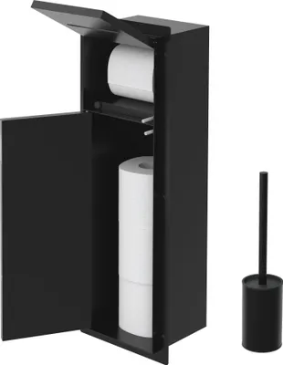 Zdjęcie produktu dla LuxeBath podtynkowy moduł szafki ze stali nierdzewnej na zestaw szczotek toaletowych, czarny 60x20x14cm, szafka łazienkowa z uchwytem na papier toaletowy, szczotka toaletowa