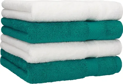 Produktbild von Betz 4 Stück Handtücher 50x100 cm PREMIUM 100% Baumwolle Farbe: weiß und smaragdgrün