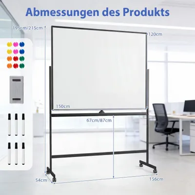 Image de Tableau blanc magnétique double face mobile avec support
