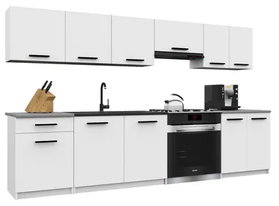 Obrázok produktu pre Belini Moderná kuchynská linka ITALIA 2 – kuchynský nábytok 240 cm, biela matná – vstavaná kuchyňa s hornými skrinkami, spodnými skrinkami a pracovnými doskami