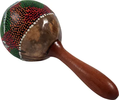 Produktbild von Musikinstrument aus Holz, Musik Percussion Rhythmus Klang Instrument, Handgearbeitet - Kokosnuss Rassel mit Dotpainting, Braun, 20*12*12 cm, Musikinstrumente