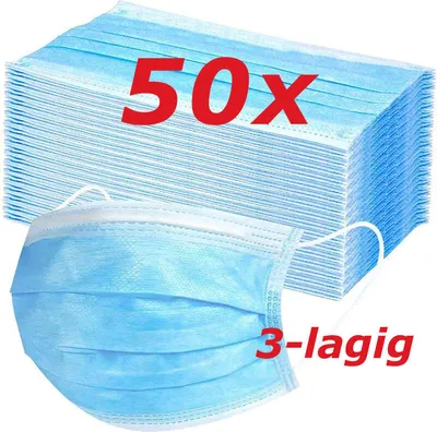 Produktbild von 50 Stück Einwegmasken mit Ohrringen, blau