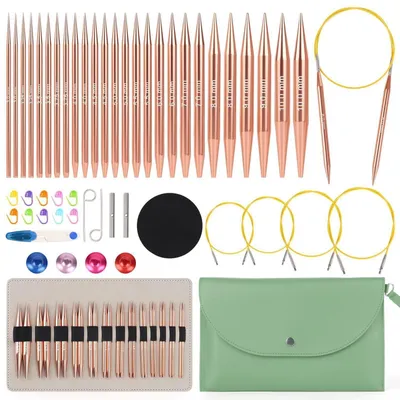 Zdjęcie produktu dla Zestaw igieł do szydeł okrągłych, wymiennych, z etui, 13 par (3-10 mm), linki (40-100 cm), aluminium, kolor zielony