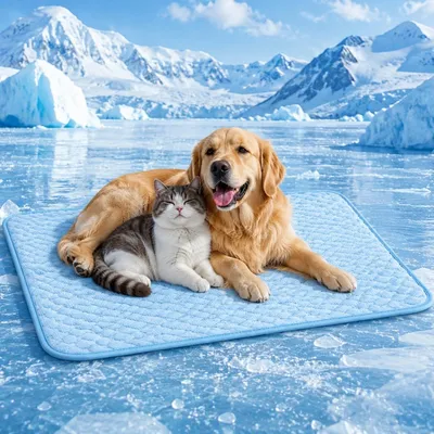 Produktbild von OUYULAI Kühlmatte Hund Selbstkühlend 70x50 cm – Kühlmatte Katze ohne Gel mit Q-Max >0,5, Extra Kühlende Kühledecke Hund Atmungsaktiv & Waschbar, Katzen Kühlmatte für Auto, Käfig & Sofa, Größe L – Blau