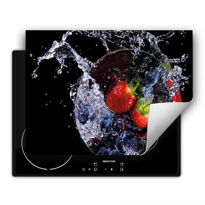 Produktbild von DarHaus Herdabdeckplatte 80x52 cm Anti Rutsch Matte Aufrollbar, schwarz - wasser  Obst