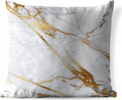 Produktbild von MuchoWow® Outdoor Kissen - Marmor - Weiß - Gold - 40x40 cm - Wetterfest - Lounge Kissen - Kopfkissen - Interieur - Polster mit Bild